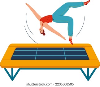 People jumping trampolines set of isolated vector illustration. Trampolining people and rebounders. Entertainment park.