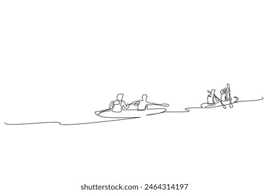 people kayak canoe boat summer activity sport lifestyle one line art design vector