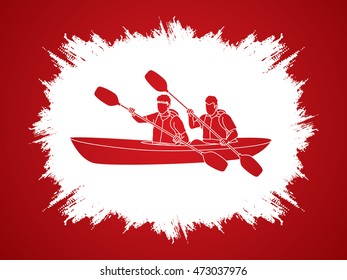 People kayaking designed on grunge frame background graphic vector.