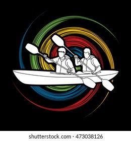 People kayaking designed on spin wheel background graphic vector.