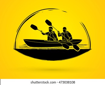 People kayaking designed using brush graphic vector.