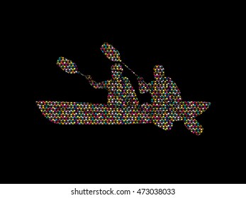 People kayaking designed using colorful mosaic pattern graphic vector.