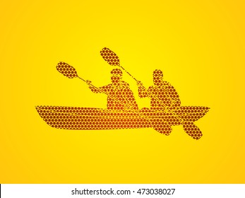 People kayaking designed using geometric pattern graphic vector.