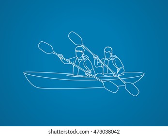 People kayaking designed using outline graphic vector.