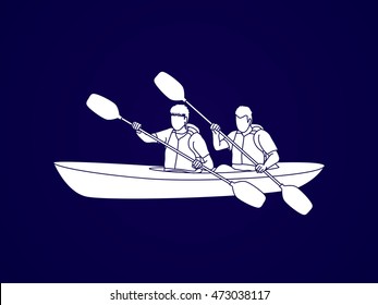 People kayaking graphic vector.