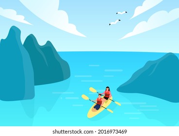 People Kayaking In The Sea.
