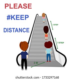 People keep distance when use escalator  at departments store for safe from coronavirus.vector illustration 