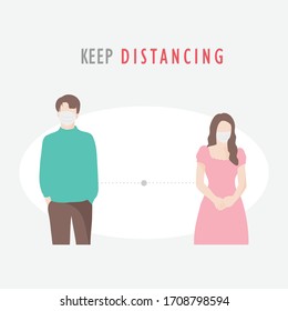 People keep distancing in public  to protect from COVID-19 coronavirus outbreak spreading concept vector. Social dintancing in pandemic crisis.