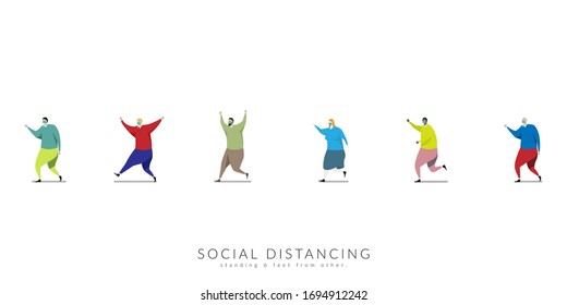 People keep spaced between each other for social distancing, increasing the physical space between people to avoid spreading illness during transmission of COVID-19 outbreak