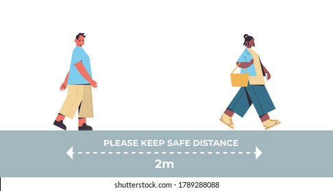 people keeping 2 meters distance to prevent coronavirus pandemic social distancing concept horizontal full length vector illustration