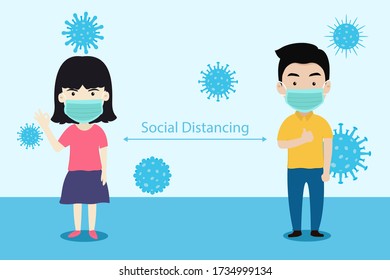 People keeping distance for infection risk disease. People wearing face mask for prevent virus. Social Distancing. Healthcare and disinfection concept