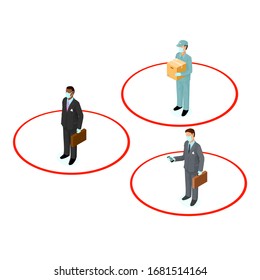 People Keeping their Distance Practicing Preventative Social Distancing Countermeasures Anti Covid 19 Coronavirus Outbreak Pandemic - Vector Icon illustration.