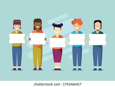 people are keeping white banner vector flat