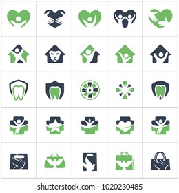 People and kids care logo design, hospital and dental symbols, hand bag, bird, lion vector icons collection. Charity, peace and love logos set illustration.