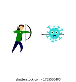 People killed coronavirus with bow vector illustration in flat design