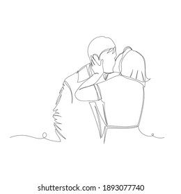 people kiss. vector contour image of two people. one line. outline drawing