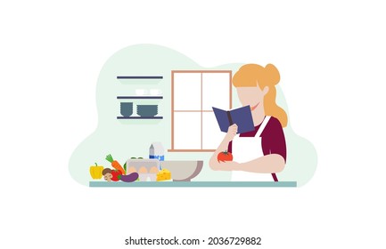 People in the kitchen during the cooking process illustration
