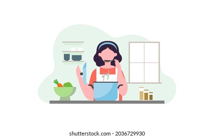 People in the kitchen during the cooking process illustration