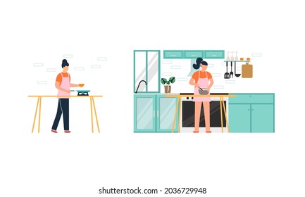 People Kitchen During Cooking Process Illustration Stock Vector 