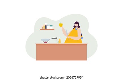 People in the kitchen during the cooking process illustration