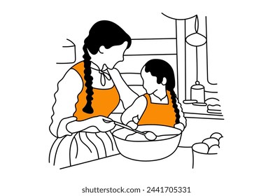 people in the kitchen. mother and daughter prepare food in the kitchen. cooking