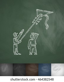 People with kite icon. Hand drawn vector illustration