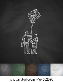 People and kite icon. Hand drawn vector illustration