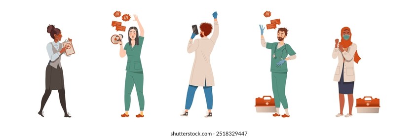 People Labor Character Protest Having Picket Vector Set
