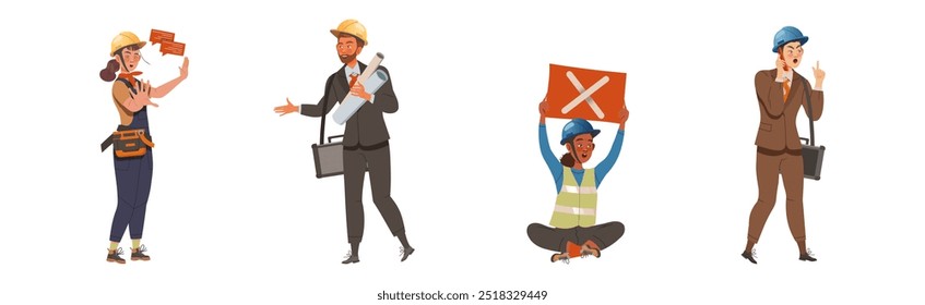 People Labor Character Protest Having Picket Vector Set