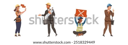 People Labor Character Protest Having Picket Vector Set