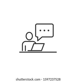 People with laptop computer icon in flat style. Pc user vector illustration on white isolated background. Office manager business concept.