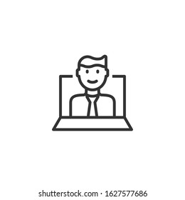 People with laptop computer icon in flat style. Pc user vector illustration on white isolated background. Office manager business concept.