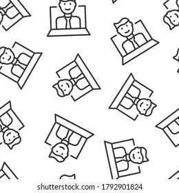 People with laptop computer icon in flat style. Pc user vector illustration on white isolated background. Office manager seamless pattern business concept.