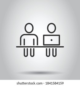 People with laptop computer icon in flat style. Pc user vector illustration on white isolated background. Office manager business concept.