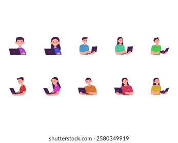 People With Laptop Element Set