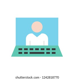 people and laptop, network communication flat icon concept