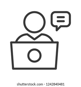 people and laptop, network communication icon concept.editable line