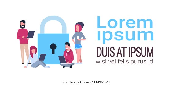 people laptop over padlock Data protection privacy concept. GDPR. Cyber security network background. shielding personal information . internet technology networking connection copy space