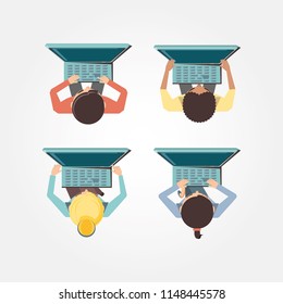 people with laptop social media icons