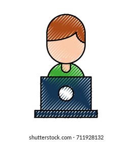 people with laptop work network communication internet icon