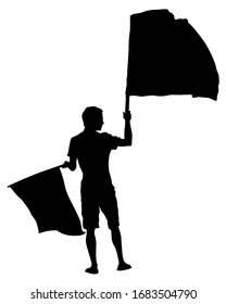 People of with large flags. Isolated silhouette on a white background