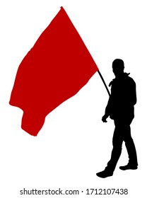 People of with large flags. Isolated silhouettes of people on a white background