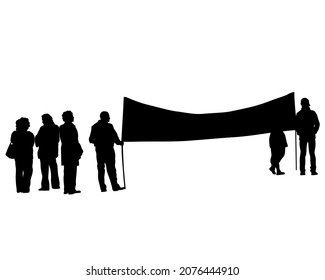 People of with large flags. Isolated silhouettes of people on a white background