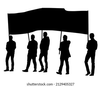 People of with large flags. Isolated silhouettes of people on a white background