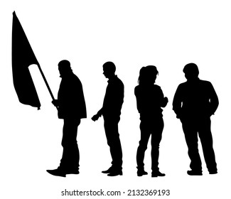 People of with large flags. Isolated silhouettes of people on a white background