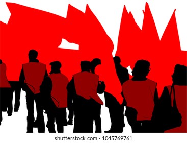 People of with large flags on white background