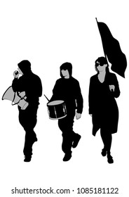 People of with large flags on white background