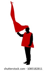 People of with large flags on white background