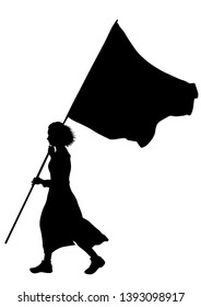 People of with large flags on white background