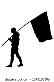 People of with large flags on white background